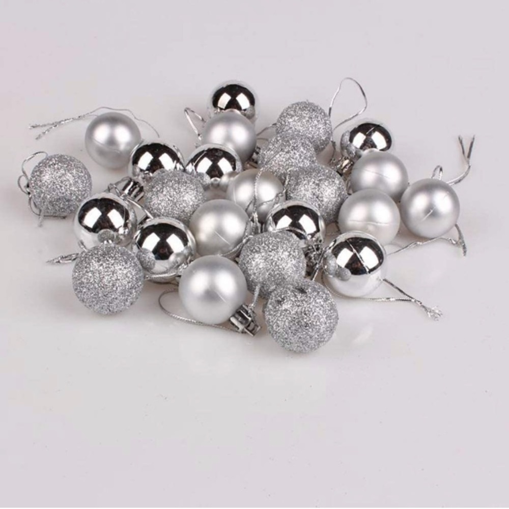 UTENEW 24 Mini Glitter Christmas Tree Balls Hanging Ornaments
